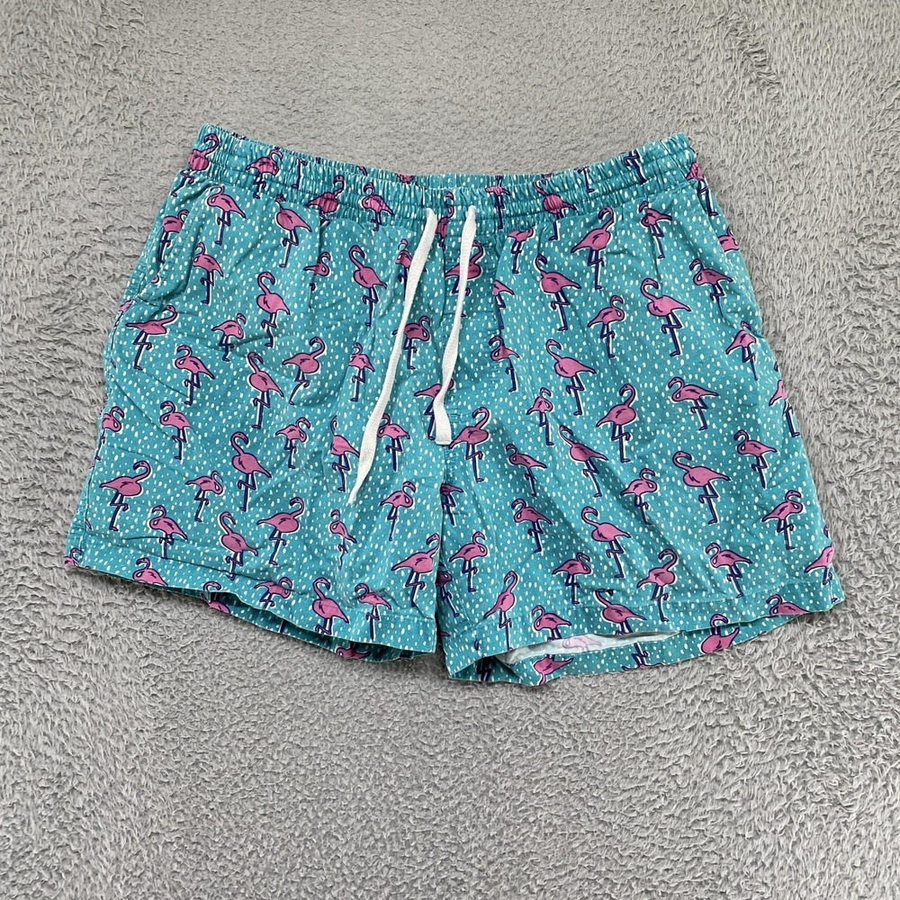 Chubbies Shorts Mens 2XL Flamingo Print Teal Cotton 5.5 Inseam Beach Tropical